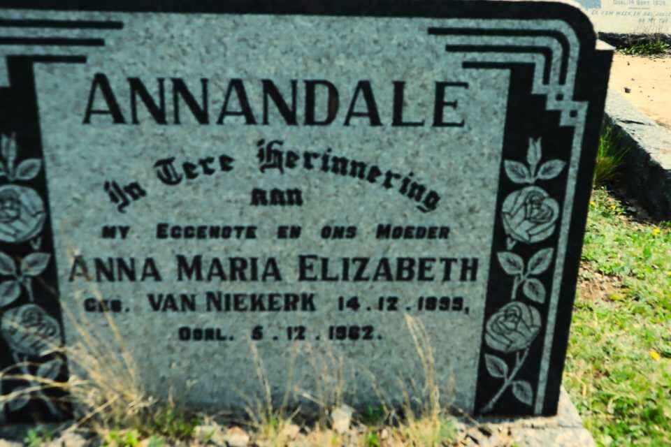 ANNANDALE Johannes Lourens 1896-1979 &amp; Anna Maria Elizabeth VAN NIEKERK 1895-1962