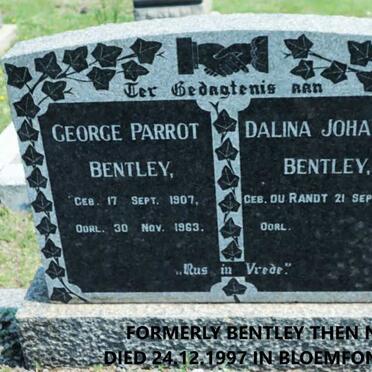 BENTLEY George Parrot 1907-1963 &amp; Dalina Johanna DU RANDT 1919-