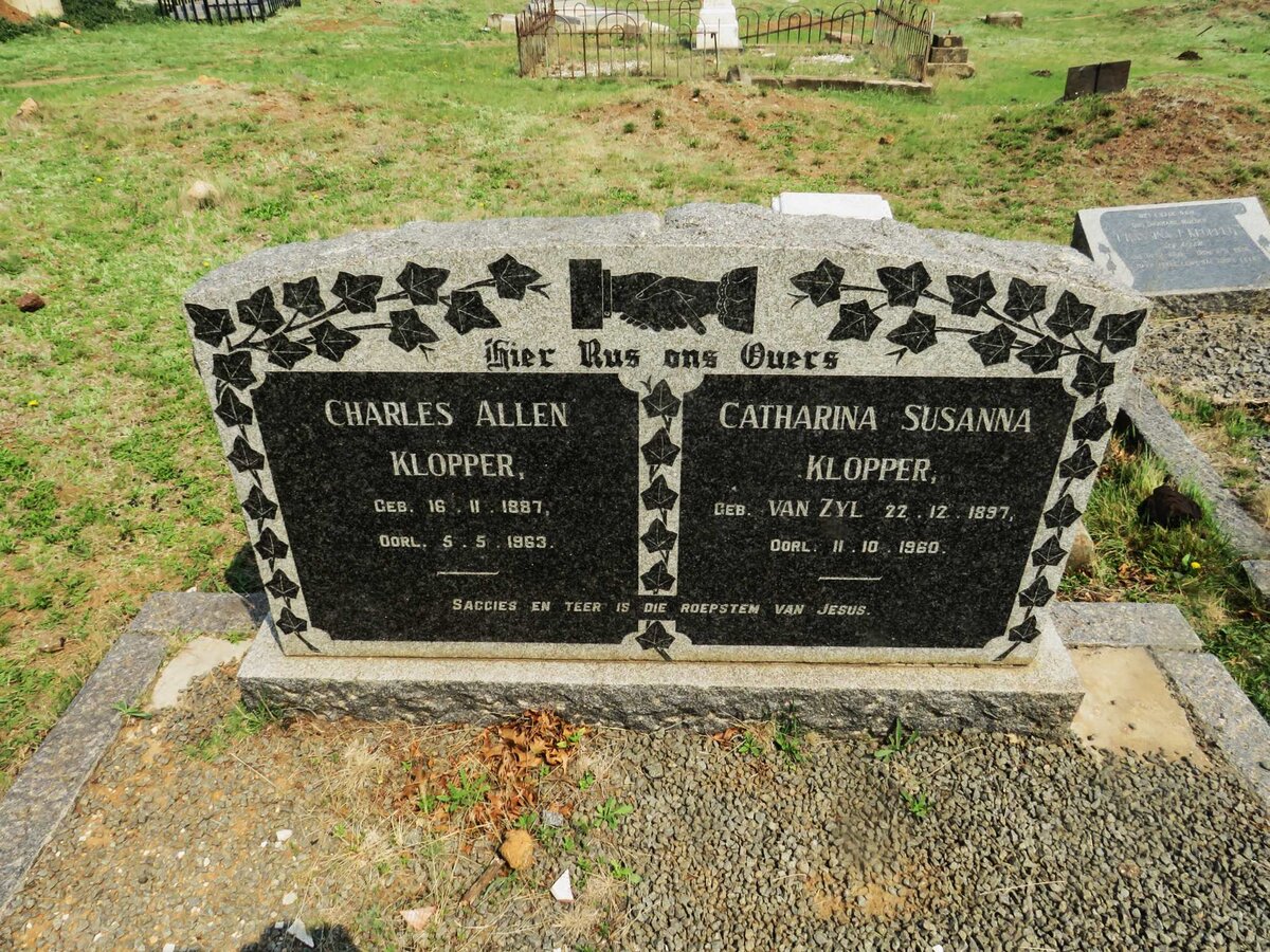 KLOPPER Charles Allen 1887-1963 &amp; Catharina Susanna van ZYL 1897-1960