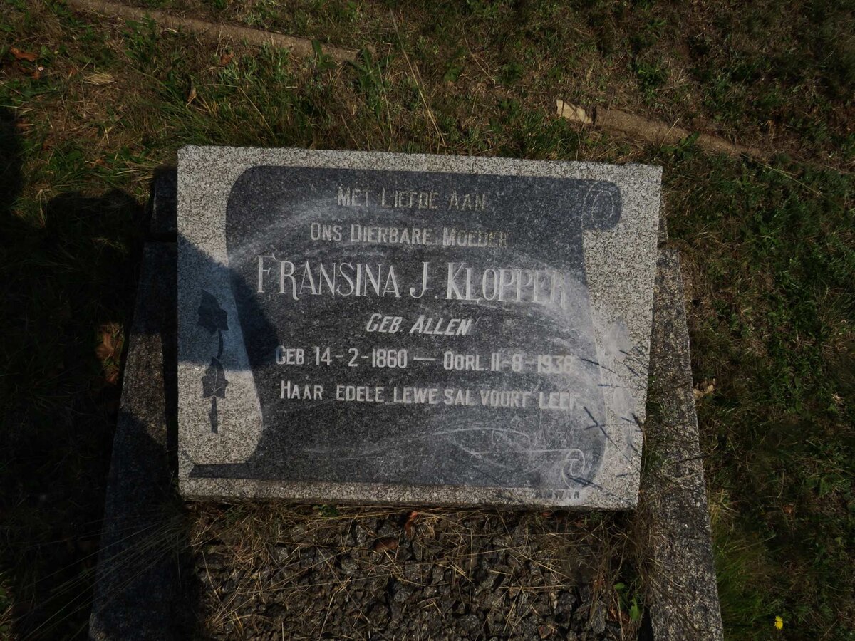 KLOPPER Fransina J. nee ALLEN 1860-1938