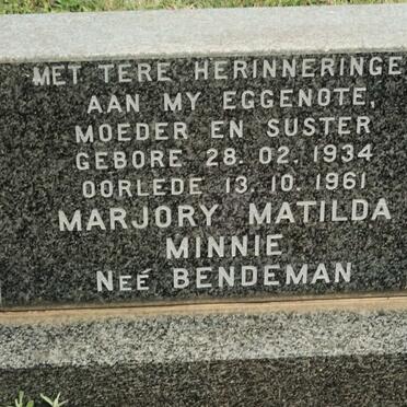 MINNIE Marjory Matilda nee BENDEMAN 1934-1961