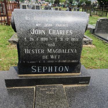 SEPHTON John Charles 1889-1955 &amp;  Hester Magdalena DE WET 1892-1983