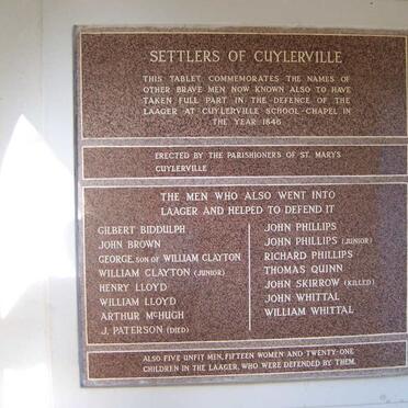 1. Plaque in memory of the Settlers who defended the village in 1846