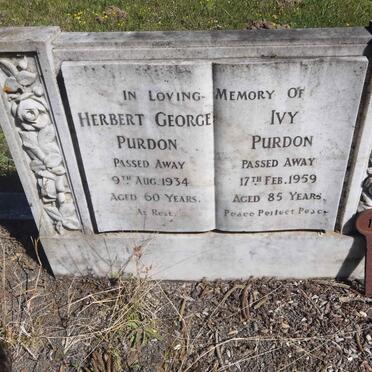 PURDON Herbert George -1934 & Ivy -1959