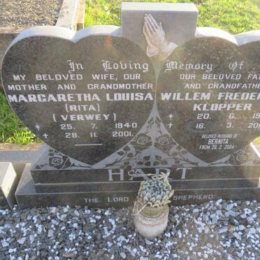 HART Willem Frederick Klopper 1928-2015 &amp; Margaretha Louisa VERWEY 1940-2001