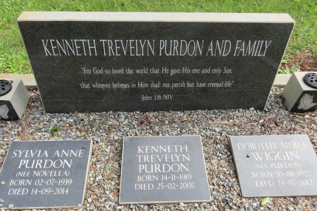 PURDON Kenneth Trevelyn 1919-2007 :: PURDON Sylvia Anne nee NOVELLA 1939-2014 :: WIGGIN Dorothy Merle nee PURDON 1922-2012
