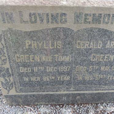 GREEN Gerald Arthur -1957 &amp; Phyllis TIMM -1997