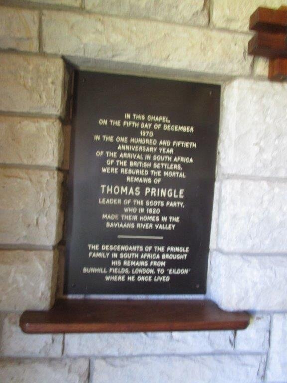 4. Memorial to Thomas PRINGLE - erected in 1970