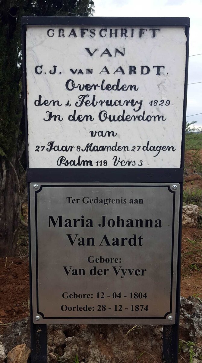 AARDT C.J., van -1829 &amp; Maria Johanna VAN DER VYVER 1804-1874