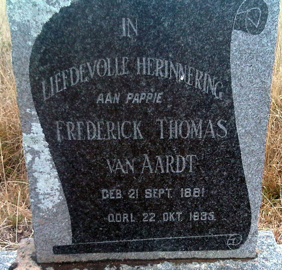 AARDT Frederick Thomas, van 1881-1935