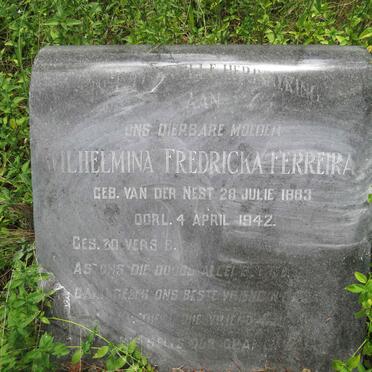 FERREIRA Wilhelmina Fredricka nee VAN DER NEST 1863-1942