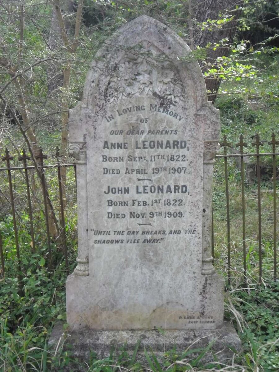 LEONARD John 1822-1909 &amp; Anne 1822-1907