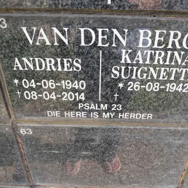 BERG Andries, van den 1940-2014 &amp; Katrina Suignette 1942-