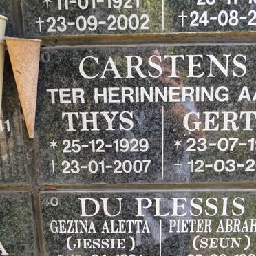 CARSTENS Thys 1929-2007 &amp; Gerty 1931-2011