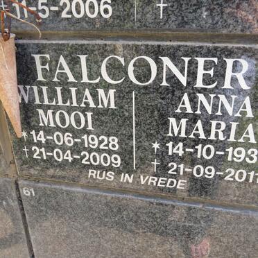 FALCONER William Mooi 1928-2009 &amp; Anna Maria 1930-2011