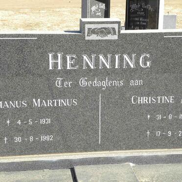 HENNING Hermanus Martinus 1931-1992 &amp; Christine RHEEDER 1937-2001
