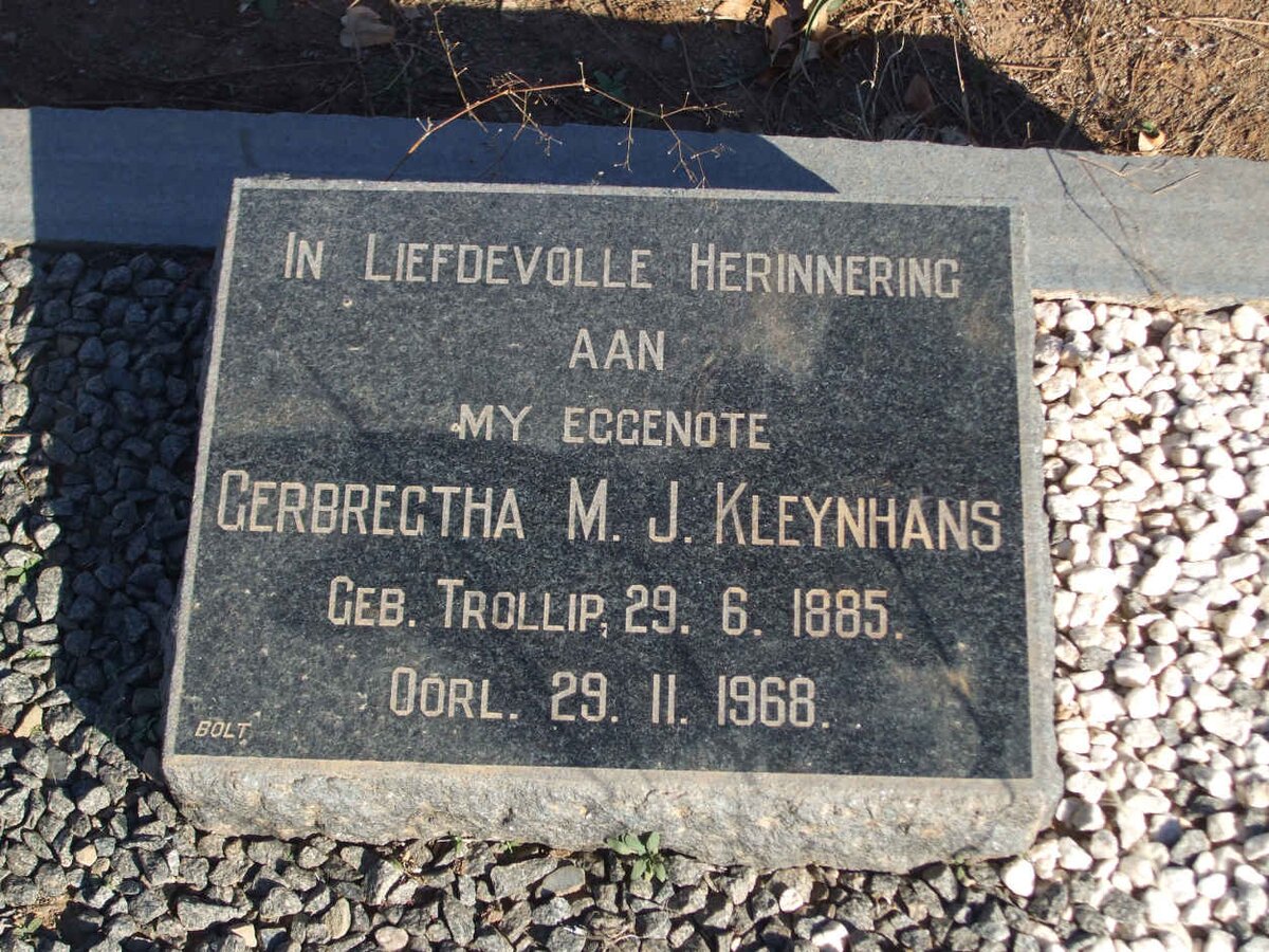 KLEYNHANS Gerbregtha M.J. nee TROLLIP 1885-1968