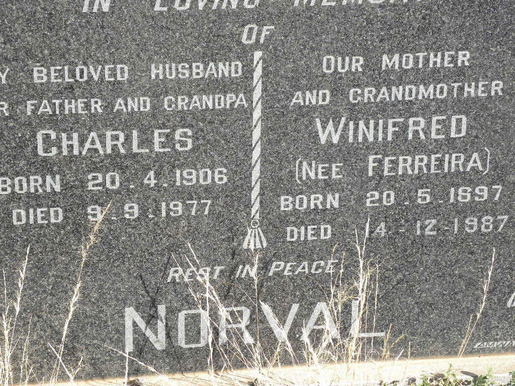 NORVAL Charles 1906-1977 &amp; Winifred FERREIRA 1897-1987