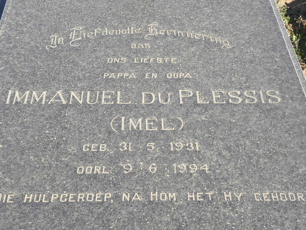 PLESSIS Immanuel, du 1931-1994