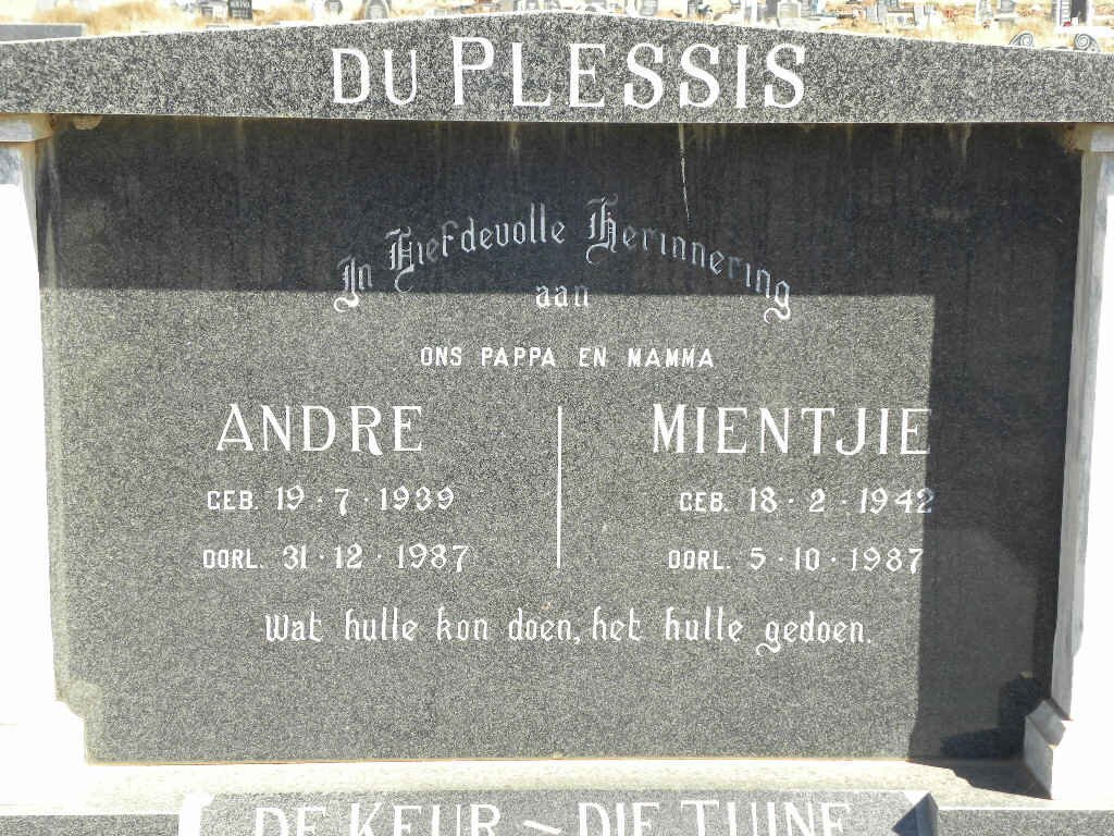 PLESSIS Andre, du 1939-1987 &amp; Mientjie 1942-1987