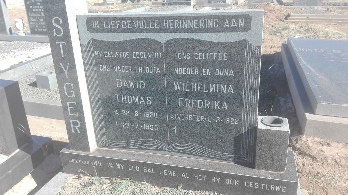 STYGER Dawid Thomas 1920-1995 &amp; Wilhelmina Fredrika VORSTER 1922-