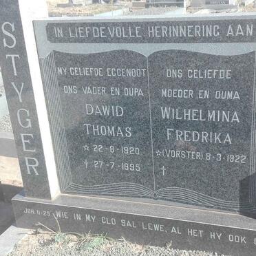 STYGER Dawid Thomas 1920-1995 &amp; Wilhelmina Fredrika VORSTER 1922-