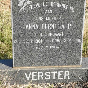 VERSTER Anna Cornelia P. nee JORDAAN 1904-1980