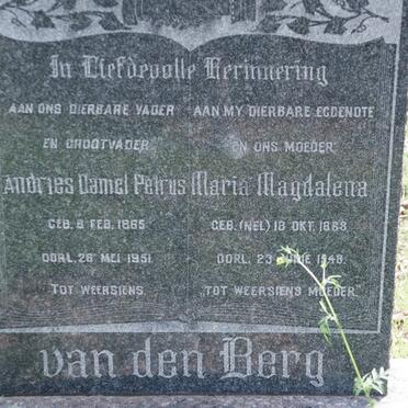 BERG Andries Daniel Petrus, van den 1865-1951 &amp; Maria Magdalena NEL 1868-1948