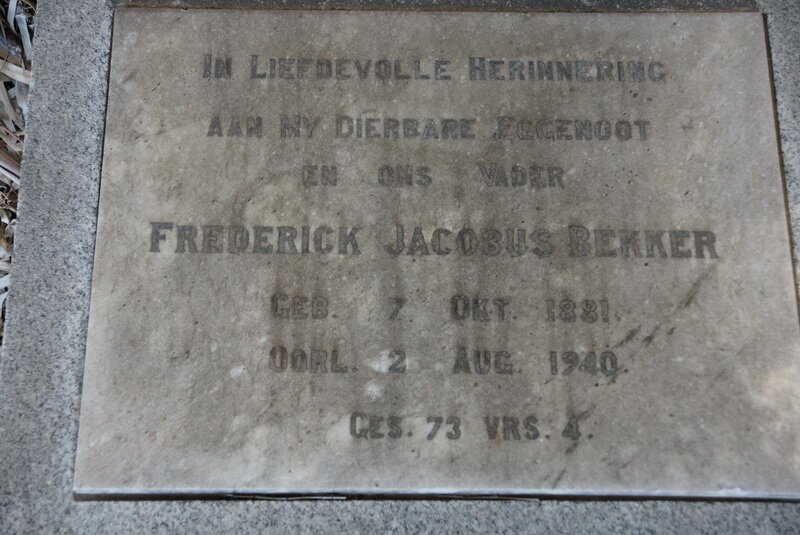 BEKKER Frederick Jacobus 1881-1940