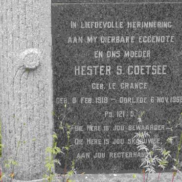 COETSEE Hester S. nee LE GRANGE 1919-1962