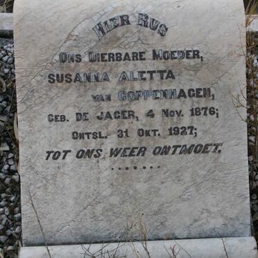 COPPENHAGEN Susanna Aletta, van nee DE JAGER 1876-1927