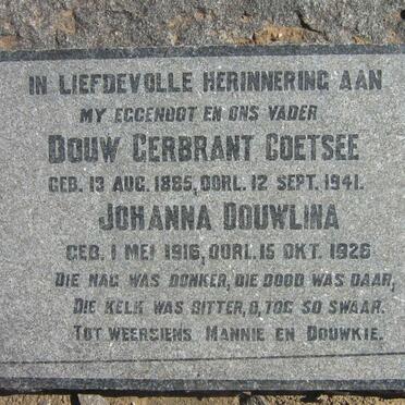 COETSEE Douw Gerbrant 1885-1941 &amp; Johanna Douwlina 1916-1926