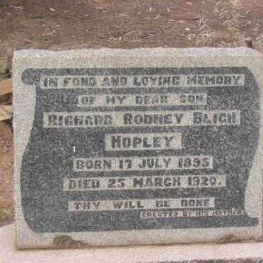HOPLEY Richard Rodney Bligh 1895-1920