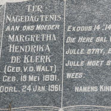 KLERK Margaret Hendrika, de nee V.D. WALT 1891-1961