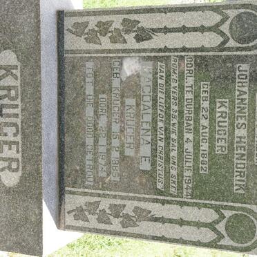 KRUGER Johannes Hendrik 1882-1944 &amp; Magdalena E. KRUGER 1885-1974