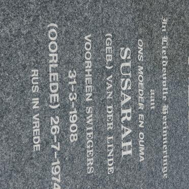 NEL Susarah, formerly SWIEGERS nee VAN DER LINDE 1908-1974