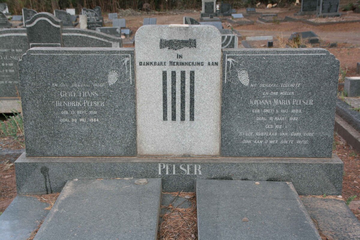 PELSER Gert Frans Hendrik 1881-1954 & Johanna Maria SMIT 1883-1952