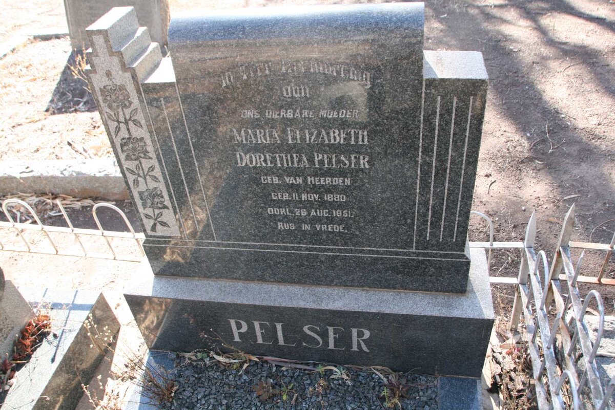 PELSER Maria Elizabeth Dorethea nee VAN HEERDEN 1880-1951