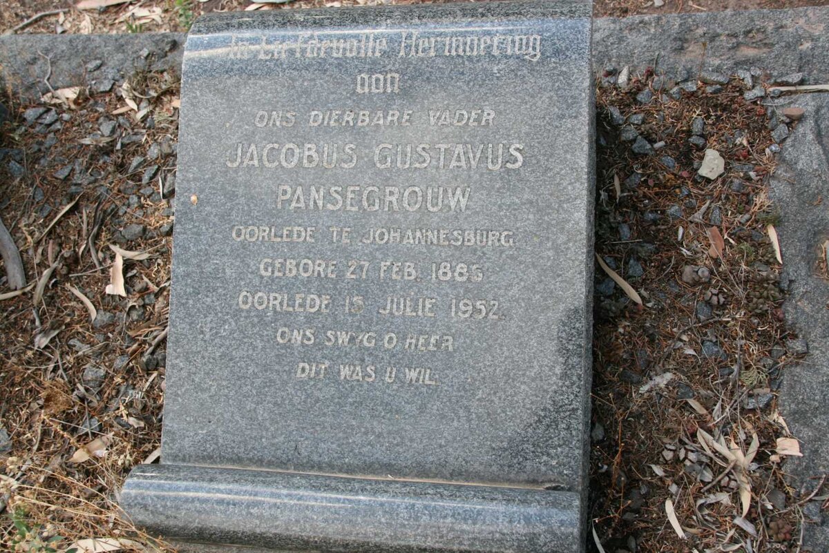 PANSEGROUW Jacobus Gustavus 1885-1952