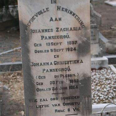 PANSEGROÜ Johannes Zacharia 1852-1924 &amp; Johanna Chriestiena DU PLESSIS 1852-1924