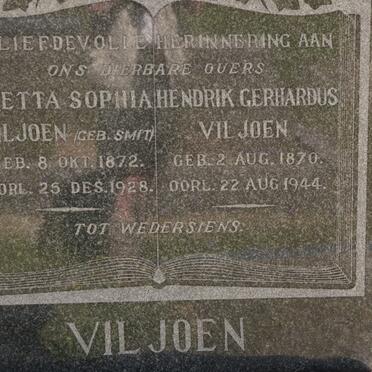 VILJOEN Hendrik Gerhardus 1870-1944 &amp; Aletta Sophia SMIT 1872-1928
