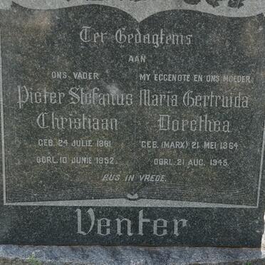 VENTER Pieter Stefanus Christiaan 1861-1952 &amp; Maria Gertruida Dorethea MARX 1864-1945