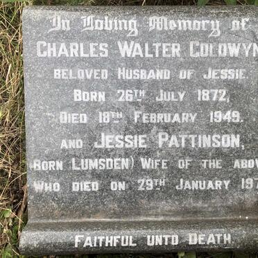 GOLDWYN Charles Walter 1872-1949 &amp; Jessie Pattinson LUMSDEN -1971