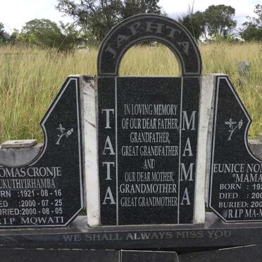 JAPHTA Thomas Cronje Fukuthi’rhamba 1921-2000 &amp; Eunice Nompumelelo 1928-2009