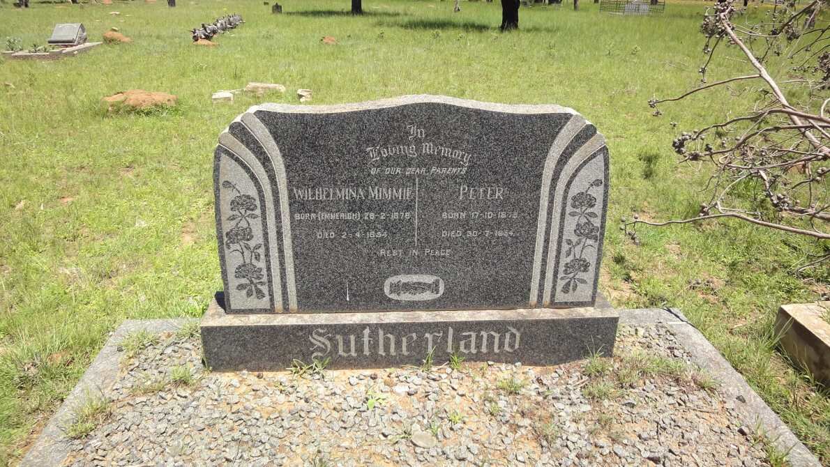 SUTHERLAND Peter 1878-1954 &amp; Wilhelmina Mimmie EMMERICH 1878-1954