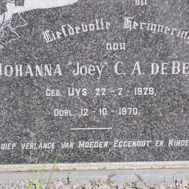 BEER Johanna C.A., de nee UYS 1929-1970