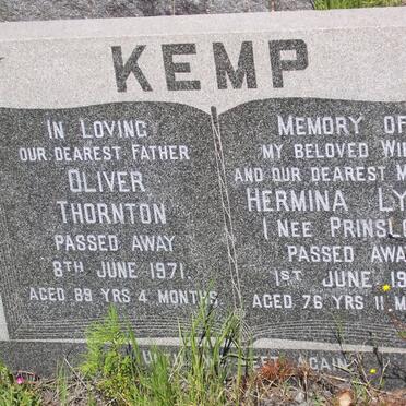 KEMP Oliver Thornton -1971 &amp; Hermina Lydia PRINSLOO -1965
