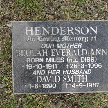 HENDERSON David Smith 1890-1987 &amp; Beulah Everald Ann previously DIBB born MILES 1911-1996