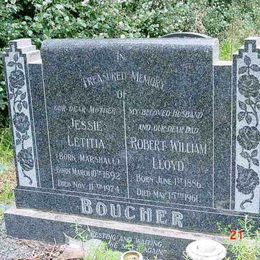 BOUCHER Robert William Lloyd 1886-1961 &amp; Jessie Letitia MARSHALL 1892-1974