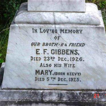 GIBBENS E.F. -1926 &amp; Mary KEEVY  -1925